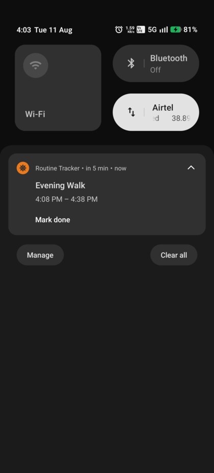 A reminder notification with a Mark done button